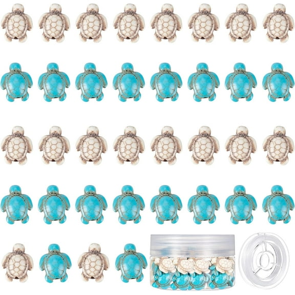 1 Box 100Pcs Turtle Beads Turtle Charms Summer Ocean Hawaii Blue White Tortoise Beads Bulk Boho Style Synthetic Turquoise Stone Sea Animal Loose Spacer Beads for Jewelry Making Beading Kits