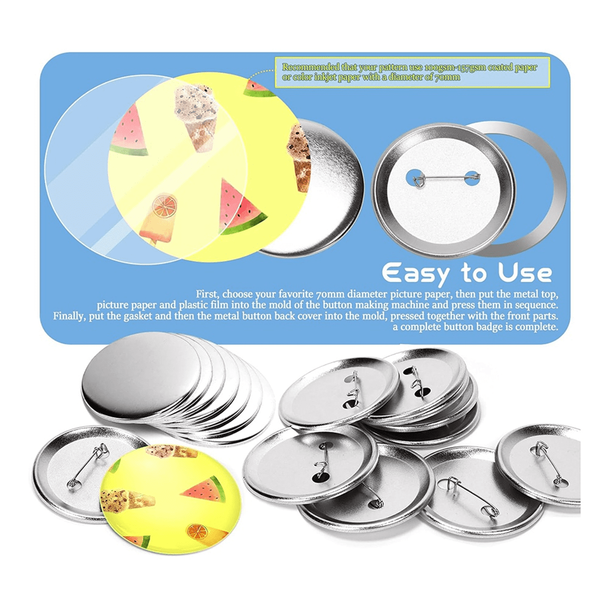 Winyuyby 80 Sets 58mm/2.25Inch Metal Button Parts Supplies for Button Machine Round Pin Maker, Badge Blank Button Pins Bulkbutton maker supplies