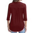 thumbnail image 2 of Women's 3/4 Length Sleeve V Neck Flowy Tunic Blouses Work Tops Shirts with Zippers, 2 of 3