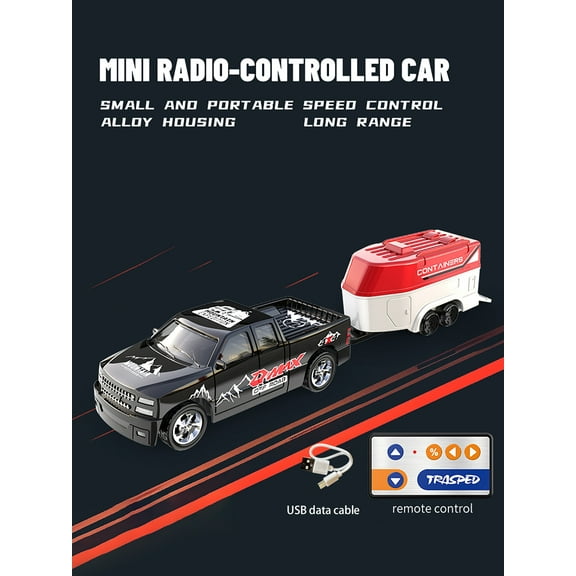 1: 64 mini remote control car with trailer, multi-channel control, alloy anti drop, can be towed for storage