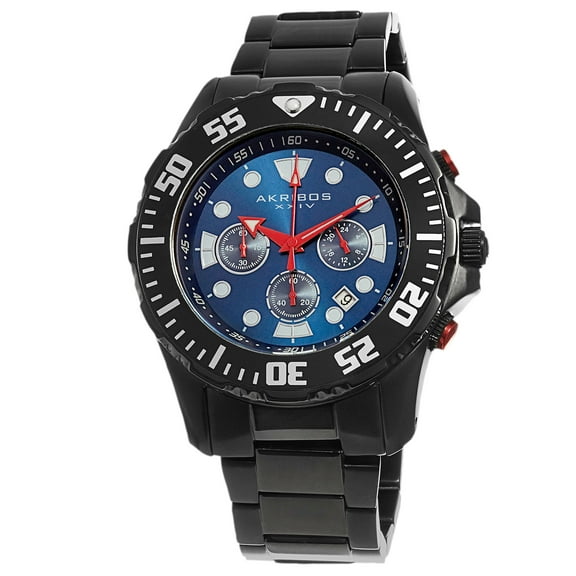 Akribos XXIV Men's Quartz Chronograph Stainless Steel Black Bracelet Watch