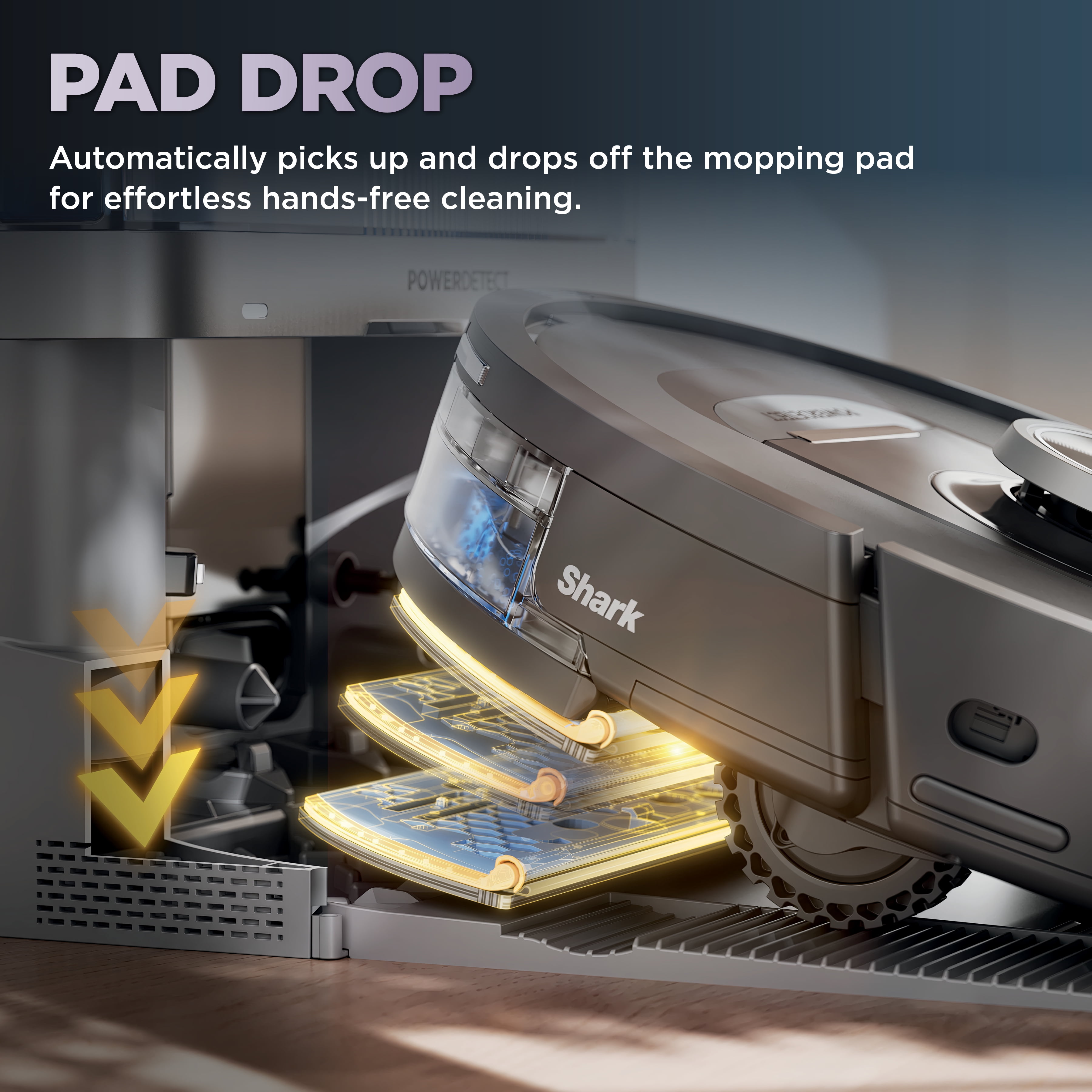 Shark PowerDetect 2-in-1 Robot Vacuum & Mop, NeverTouch Base 60-Day, Pet Friendly, StainDetect, RV2820YE
