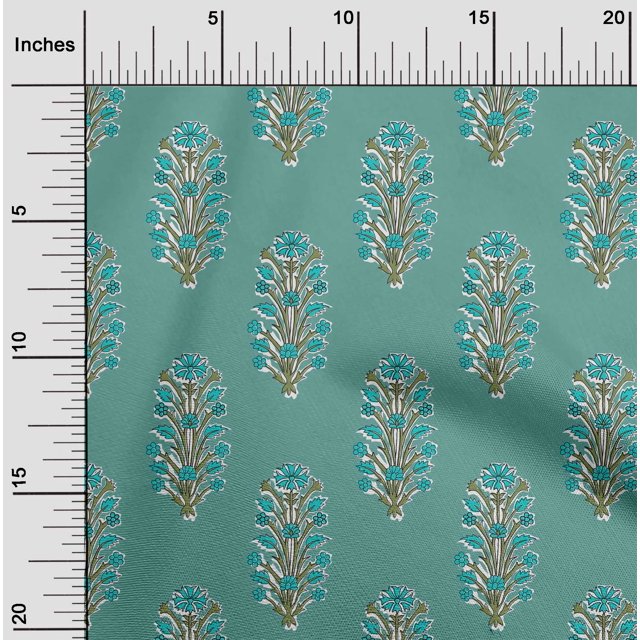 oneOone Cotton Flex Fabric Leaves & Floral Block Printed Fabric 1 Yard 40 Inch Wide