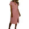 thumbnail image 7 of Gamivast Womens Work Dresses Short Sleeve Keyhole Neck Shift Dress Front Split Hem Midi Dress Solid Color Casual Business Office Party Daily Wear Soft, 7 of 7