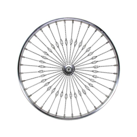 Bike 26 Steel Front Wheel Twisted Cage 36 Spoke 8gChrome 3/8 Axle Single Wall Chrome. bike part, bicycle parts.