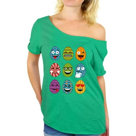 Awkward Styles Easter Eggs Emoji Off Shoulder Shirt Easter T Shirt Women Funny Easter Gifts for Her Easter Egg Tshirt Oversized Casual Loose Fit Easter Shirt Easter Emoji T Shirt Women's Easter
