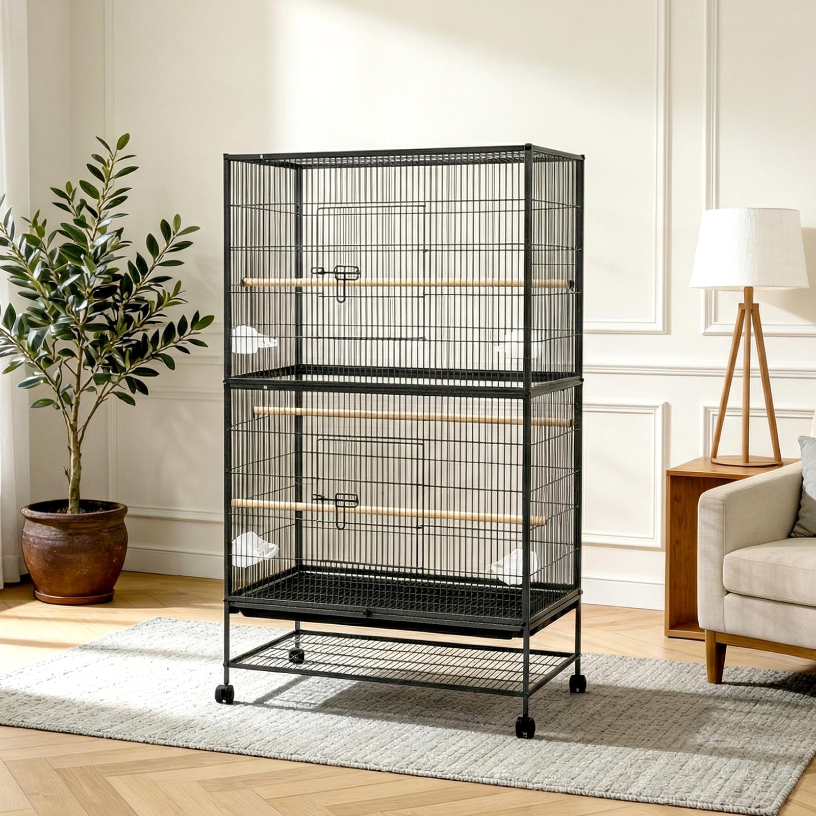 60" H Large Bird Cage, Bird Cage with Rolling Storage Stands, Feed Bowls, Wide Tall Parakeet Cage for Parrots, Conures, Cockatiel, Cockatoo
