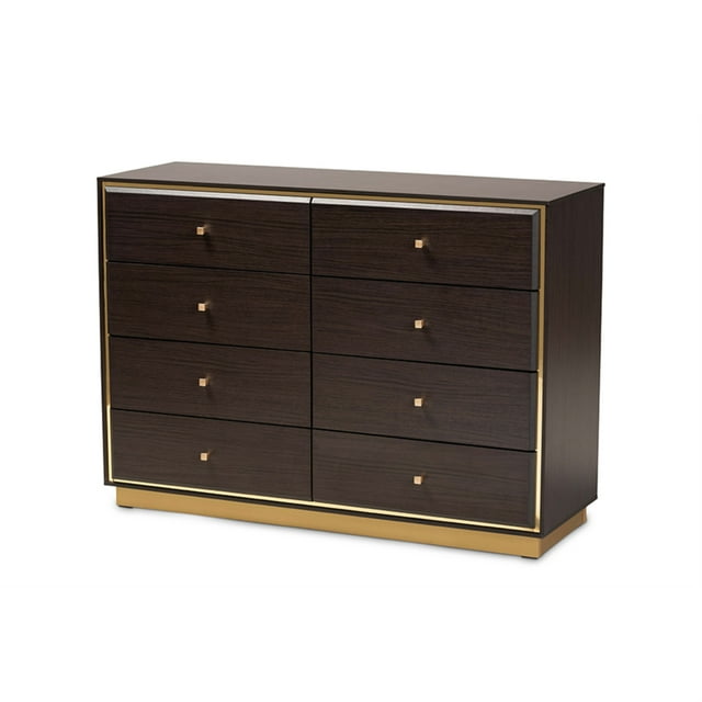 Baxton Studio Cormac Moderne et Contemporain Espresso Brun Fini Bois et Or Métal 8 Tiroirs Commode