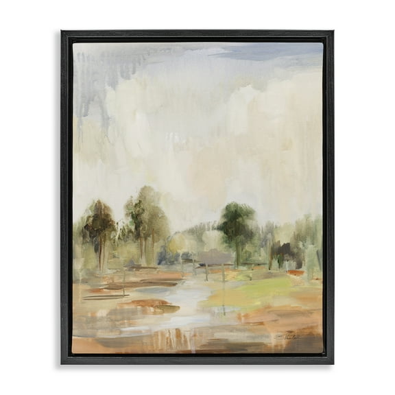 Stupell Industries Summer Rain Landscape Landscape Painting Black Floater Framed Art Print Wall Art, 17 x 21