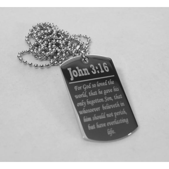 John 3:16 Prayer necklace dog tag religious solid stainless steel silver color