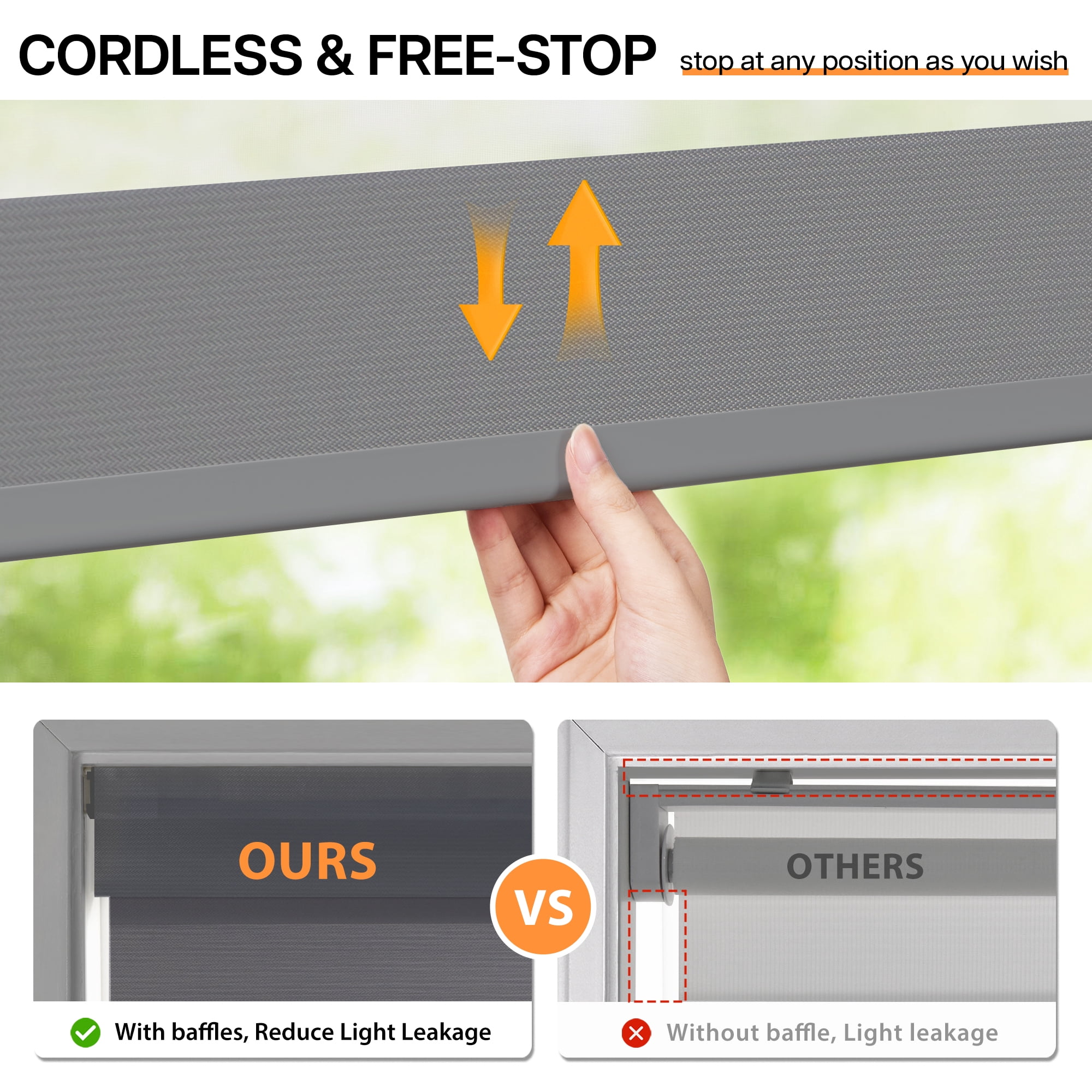 LazBlinds Cordless Zebra Blinds for Windows - Dual Layer Light Filtering & Blackout Roller Shades, Free-Stop Lift System, No Drill Easy Install, Day & Night Privacy with Valance, 29"W X 72"H, Grey