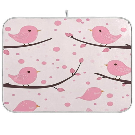 

Kitchen Drying Mat 18x24In Drying Dish Mat Dish Drying Mats Kitchen Countertop Multi-Function Drain Drying Mat Kitchen Table Cute Pink Cartoon Bird3