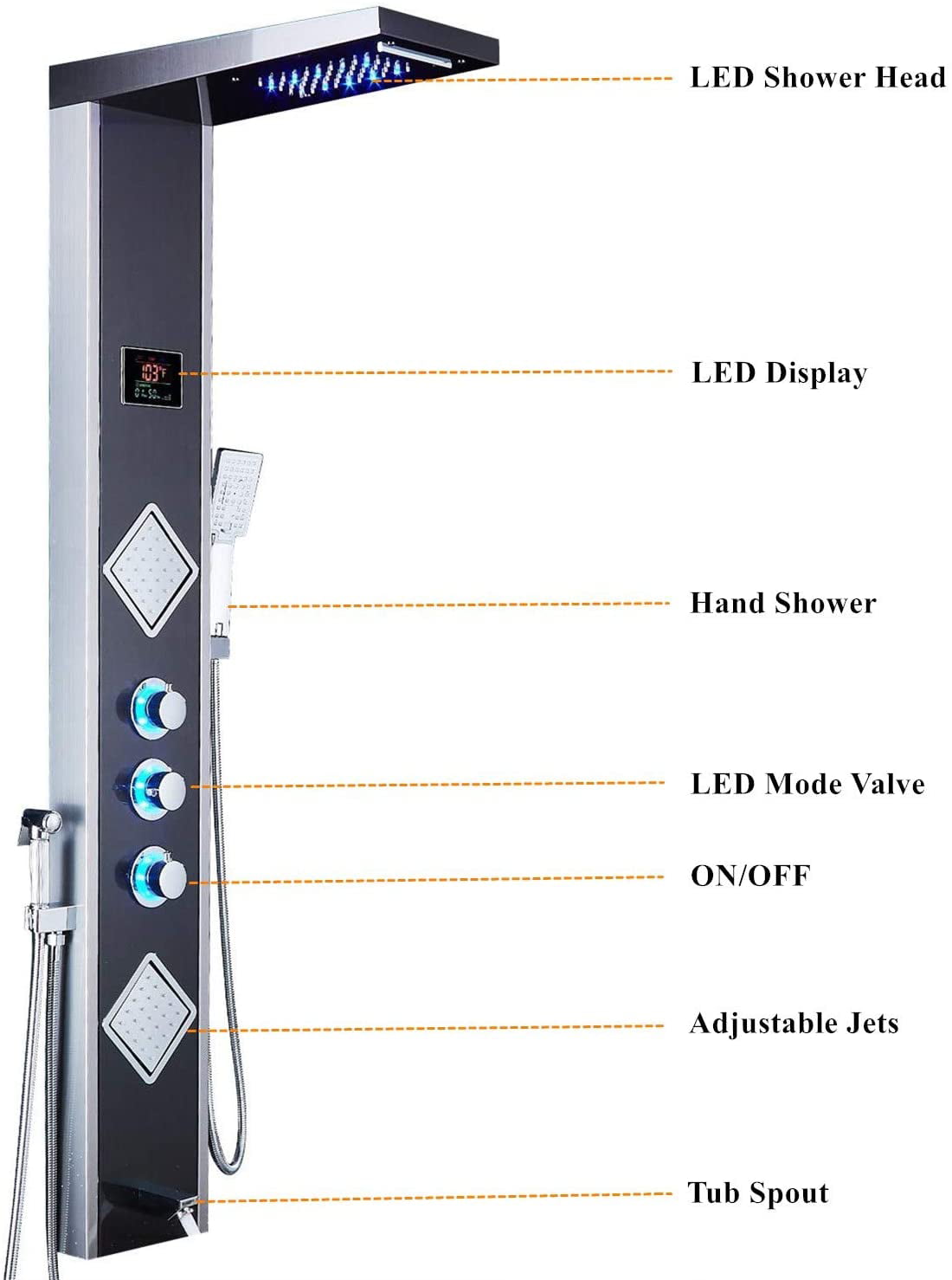 Ello/&allo LED Rain/&waterfall Shower Panel Oil Rubbed Bronze Massage System Mix1 for sale online
