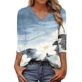 thumbnail image 2 of AGWOLF Womens 3/4 Sleeve Tops V-Neck Art Style Tunic Top Dressy Casual Blouses Trendy Vacation Clothes Multicolor S, 2 of 8