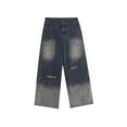 thumbnail image 3 of Luwomo Mens' Leisure Jeans Washed Light Distressed Baggy Loose Fit Straight Wide Leg Trousers High Waist Retro Streetwear Regular Denim Pants Blue,L, 3 of 6