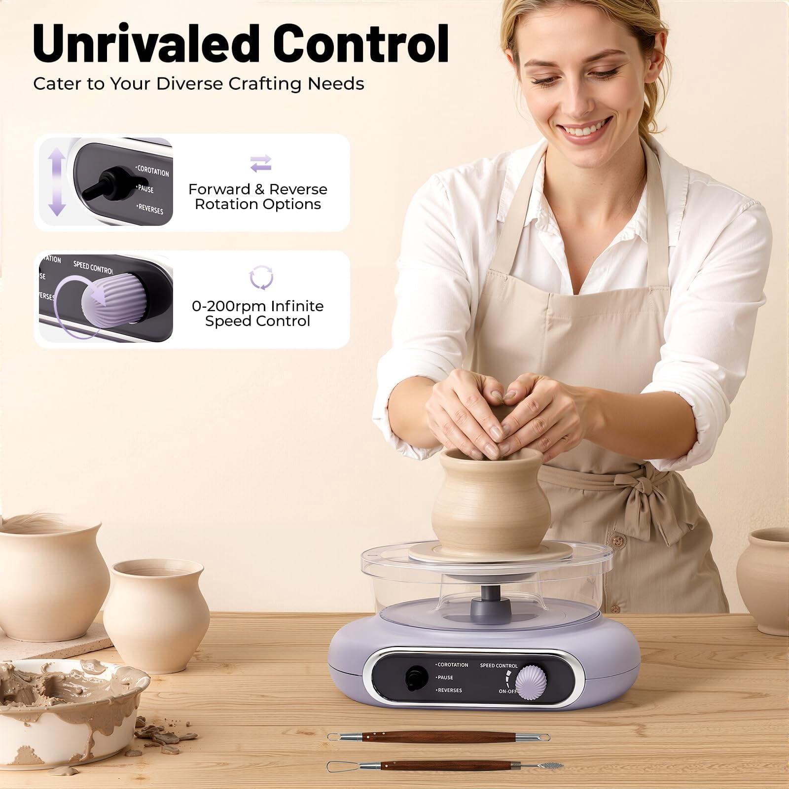 Miumaeov Professional Pottery Wheel Kit with Foot Pedal, 4.7″ Electric Clay Wheel, Adjustable Speed Ceramic Making Machine with 8 Sculpting Tools