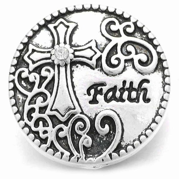 Faith Cross Silver Snap Jewelry Ginger Charm Button, For Interchangeable DIY Customizable Accessories
