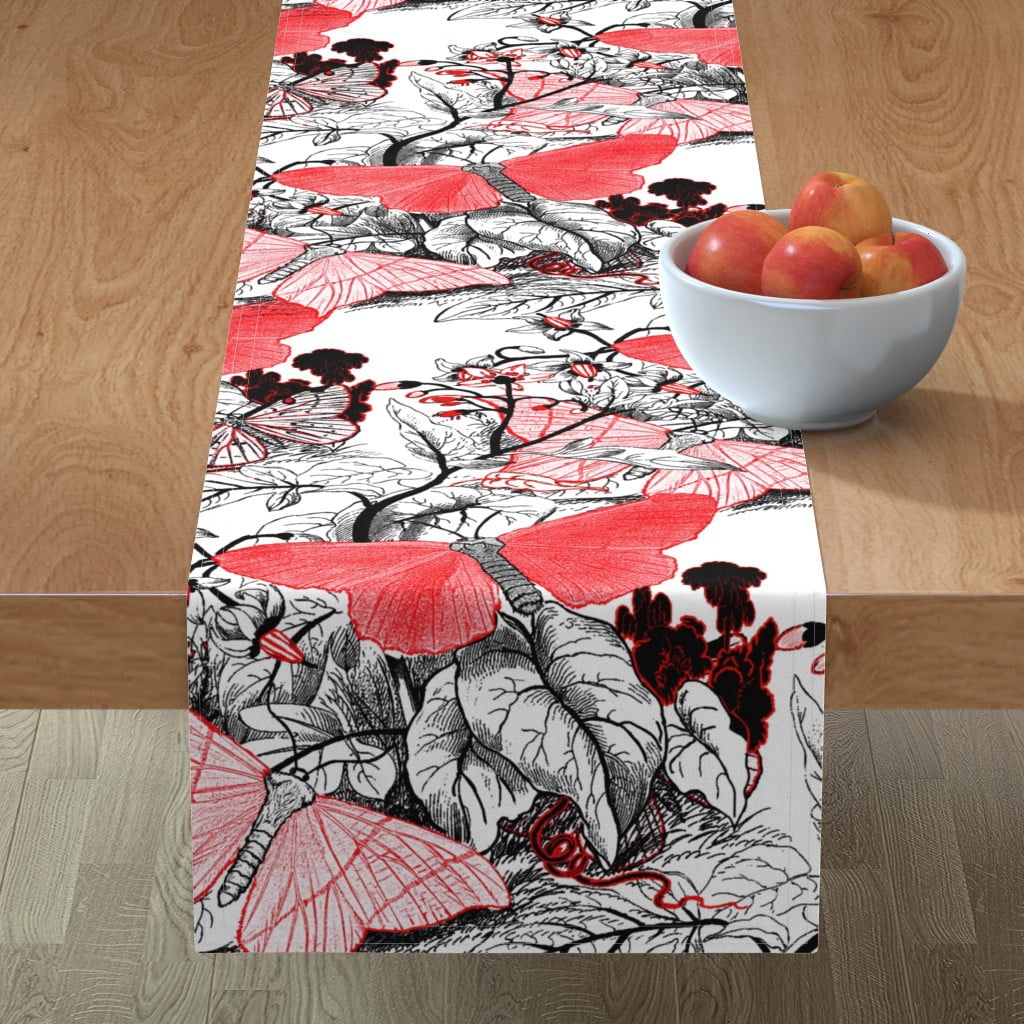 Table Runner Insect Botanical Bug Nature Red And White Large Scale Cotton Sateen 