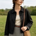 thumbnail image 6 of Jackets for Women Cropped Collared Button Jacket with Plaid Lined Short Trench Coat for Fall Black M, 6 of 6