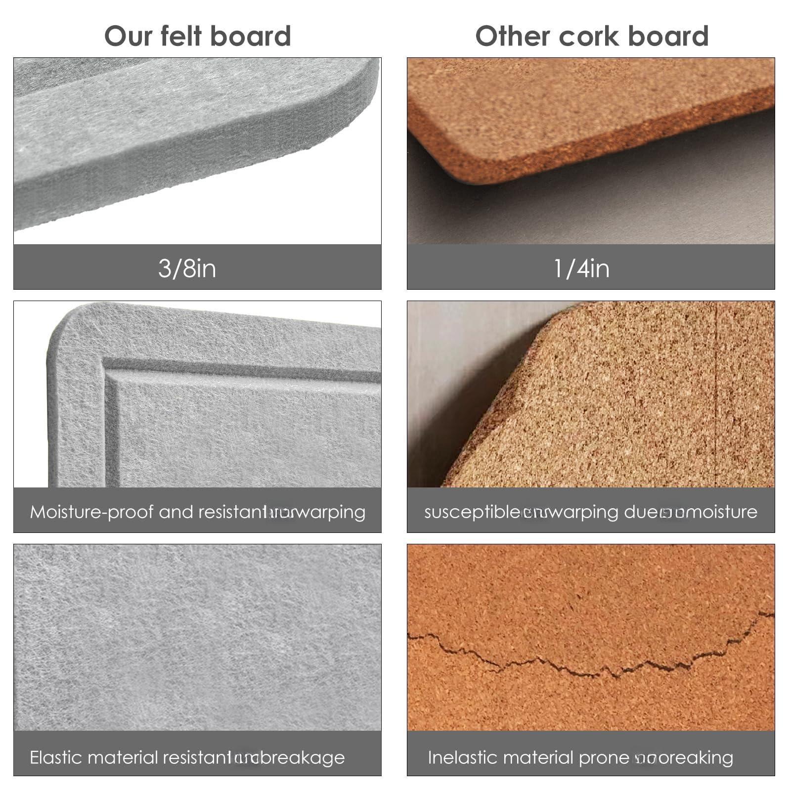 Bulletin Board  24 X 18 Inches Felt Decorative Pin Cork Alternative For Wall Foldable Photo Self-adhesive Vision Mood With 20 Pushpins - Light Gray