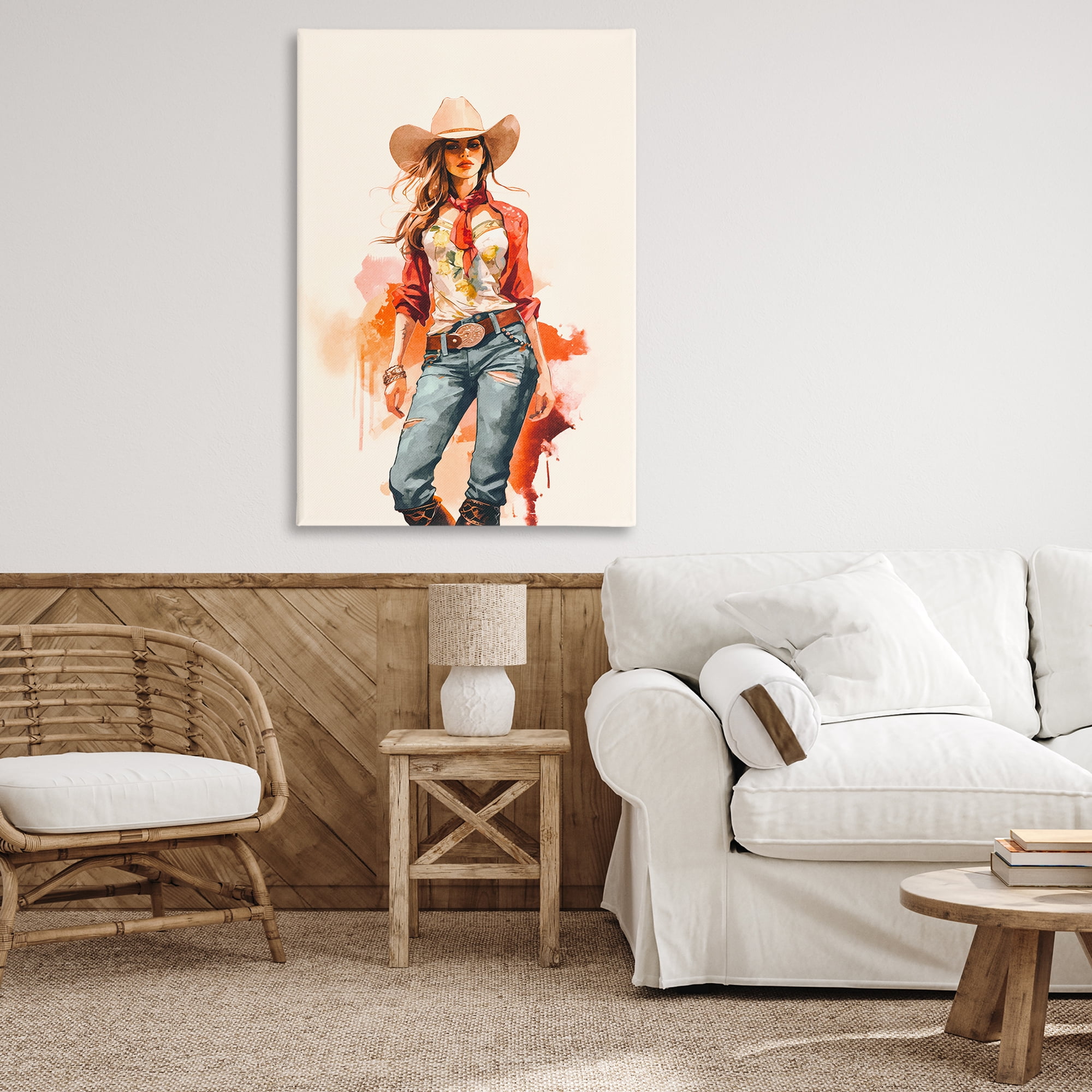Stupell Industries Wild West Cowgirl Charm People Painting Wrapped Canvas Art Print Wall Art, 30 x 45