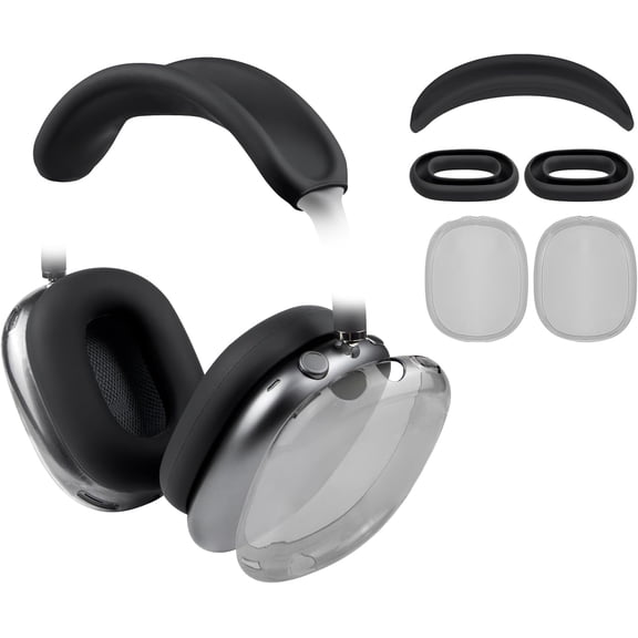 SOULWIT Protective Kit for AirPods Max 2/1 (2026/2024/2020, USB-C/Lightning), Headband Cover TPU Case Protector Silicone Ear Pad Covers, Sweatproof, Washable, Anti-Scratch (Black)