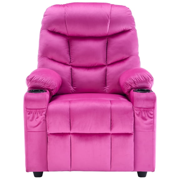 Snugway Kids Recliner with Cup Holders, Footrest and Side Pockets - Adjustable Velvet Fabric Chair, Pink