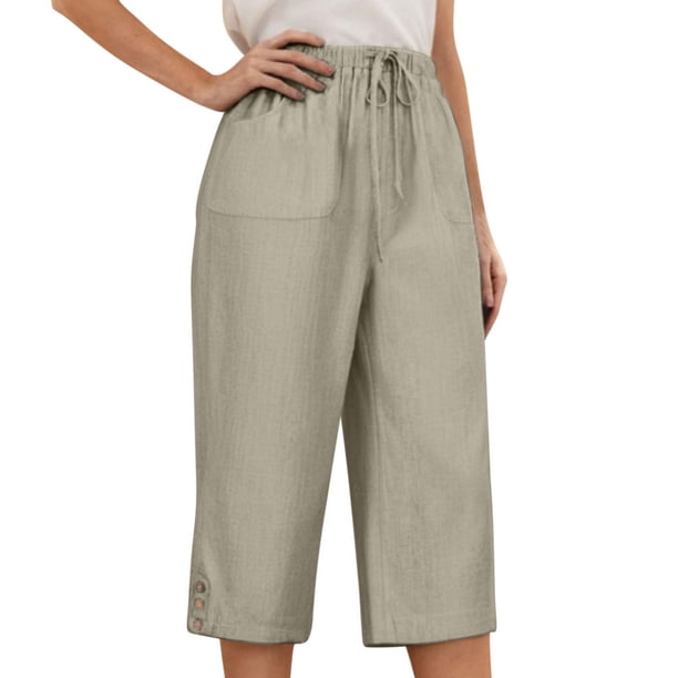 Pantalones de Pierna Ancha de Cintura Alta para Mujeres Estilo de Harem Suelto, Pantalones Largos Casuales de Lino de Algodón para Citas de Primavera Verano Y Desgaste de Playa