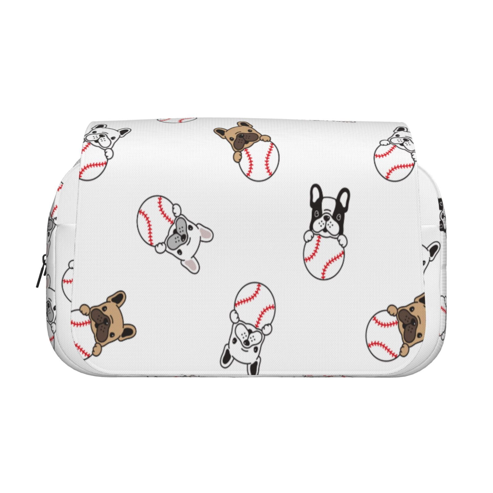 Rateoe Bbaseball Dog Pattern Double Clamshell Pen Case, Storage Organizer with Two Zipper Compartments– Holds Up to 50 Pencils & Pens