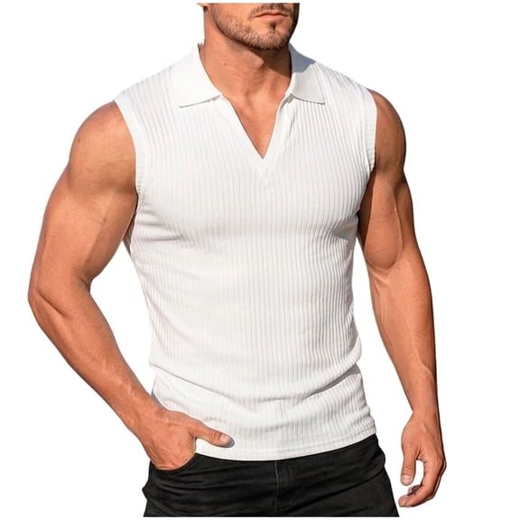 Athletic Mesh Tank Tops for Men New Men's Collar Sleeveless T-Shirt Ribbed Slim Fits Tank Top Summer Fashion Versatile Workout Sports Tanks M