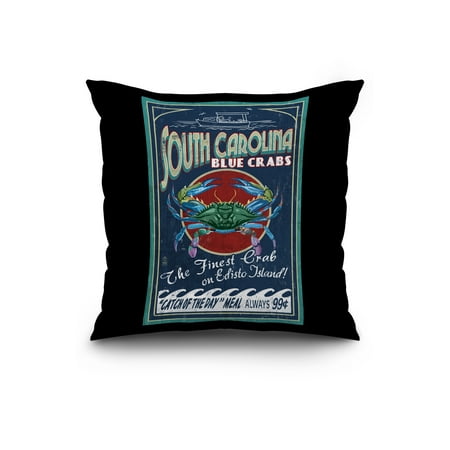 Edisto Beach South Carolina Blue Crabs Vintage Sign Lantern Edisto Beach South Carolina Blue Crabs Vintage Sign Lantern Press Artwork 20x20 Spun Polyester Pillow Black Border