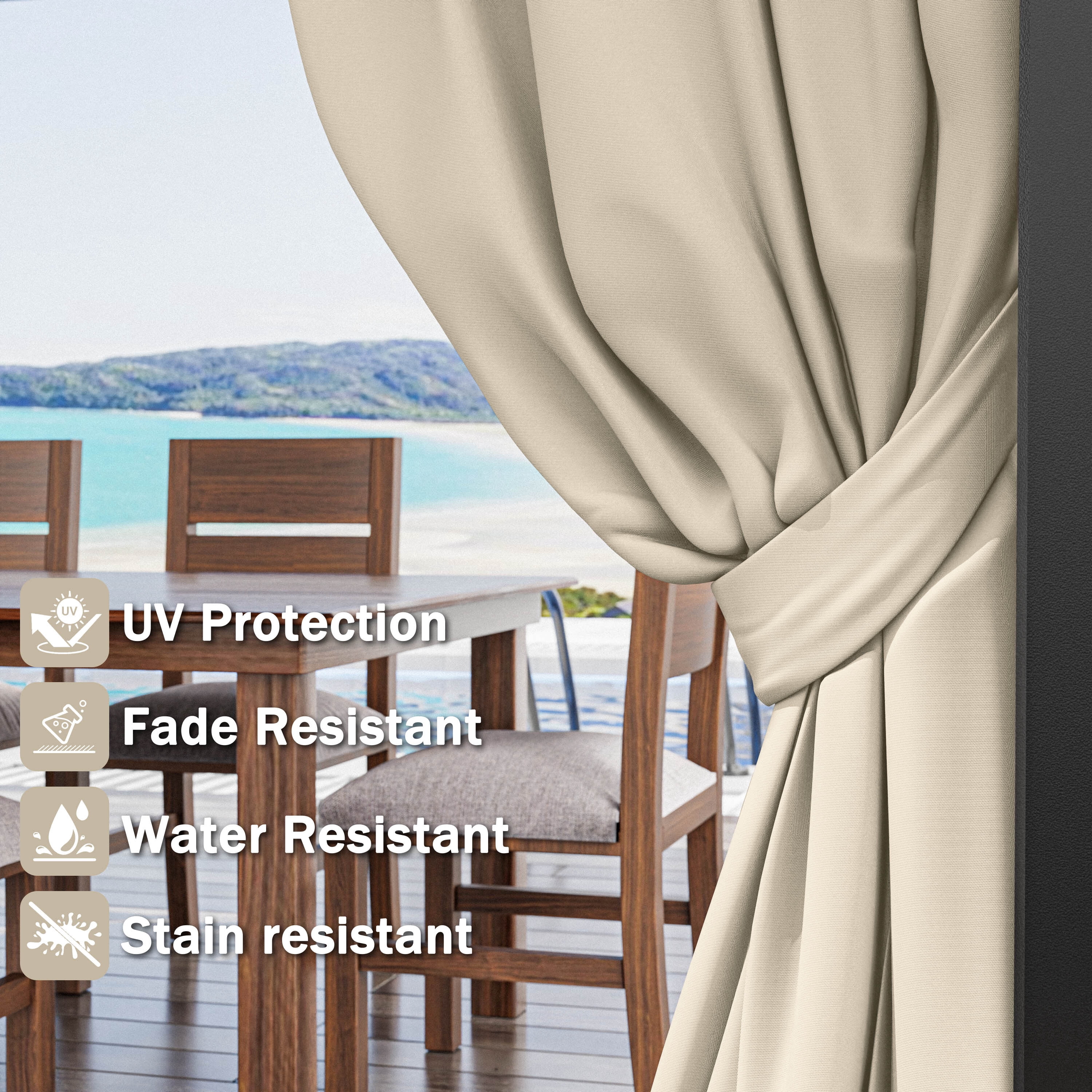 Kimunuk Outdoor Replacement Curtains for 12' X 20' Gazebo, Waterproof 4-Panels Cream Gazebo Universal Privacy Sidewall Curtains with Zipper for Patio Garden Backyard, Curtain Only