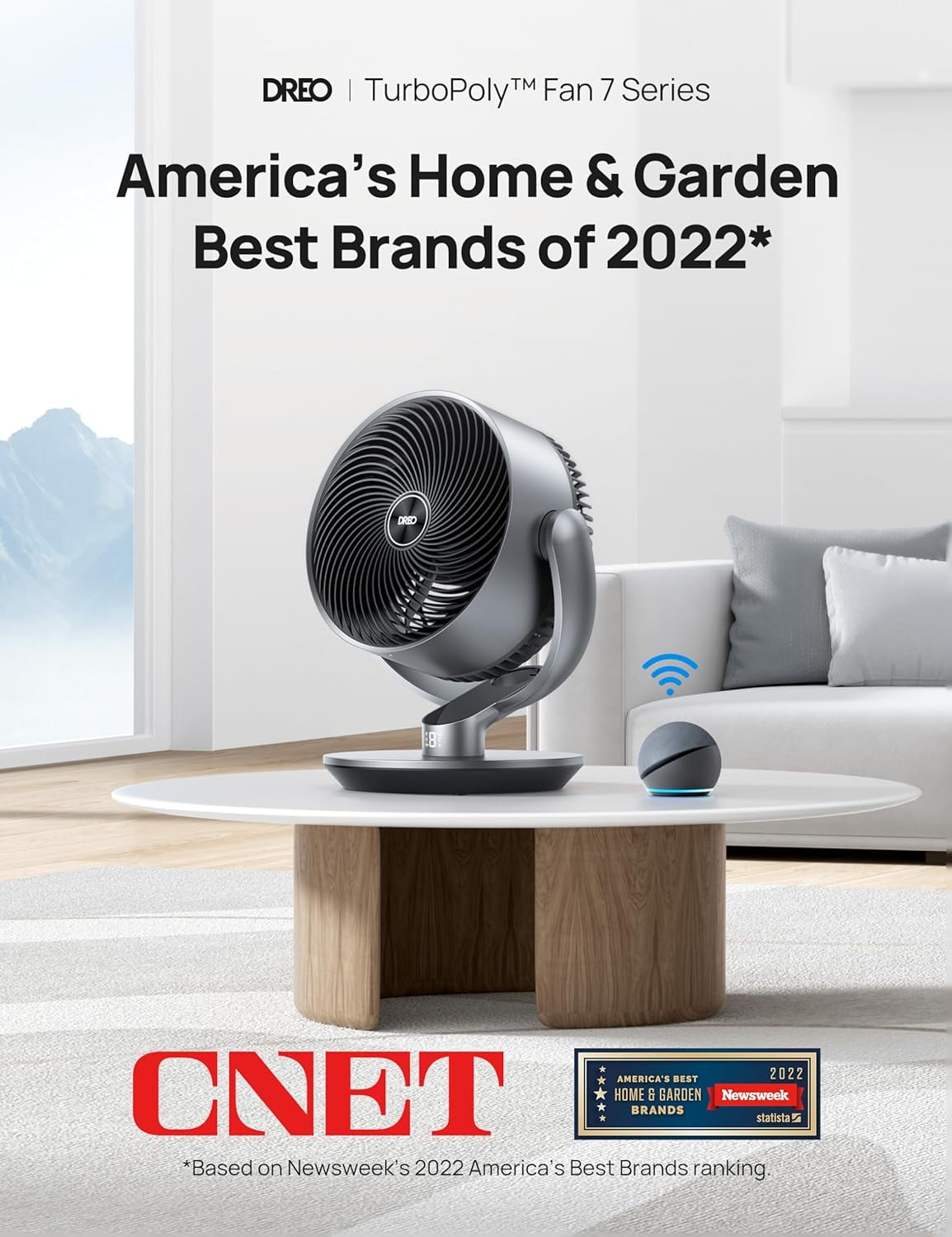 Dreo Smart Fans for Home, 110ft Air Circulator, 120° 90° Oscillating Fans with WiFi Voice Control, 9 Speeds, 25dB DC Quiet Fan, 6 Modes, 12H Timer, Works with Alexa/Google, 16" Table Fan for Bedroom.