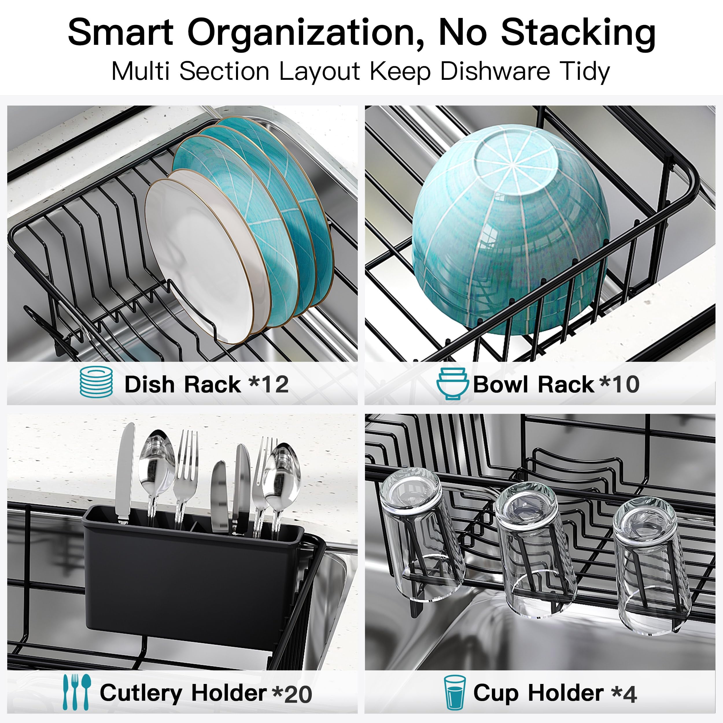 Dish Drying Rack - Expandable Stainless Steel Black - Over/In Sink Use