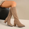 thumbnail image 6 of Women Pointed Toe Knee‑High Boots, Soft Stretch Suede Tall Long Boots, Side Zipper Chunky Block Heel Dress Boots for Fall Winter, 6 of 9