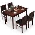 thumbnail image 1 of Costway 5 PCS Dining Table Set for 4 with Rubber Wood Legs Upholstered Seat Padded Backrest Brown, 1 of 10
