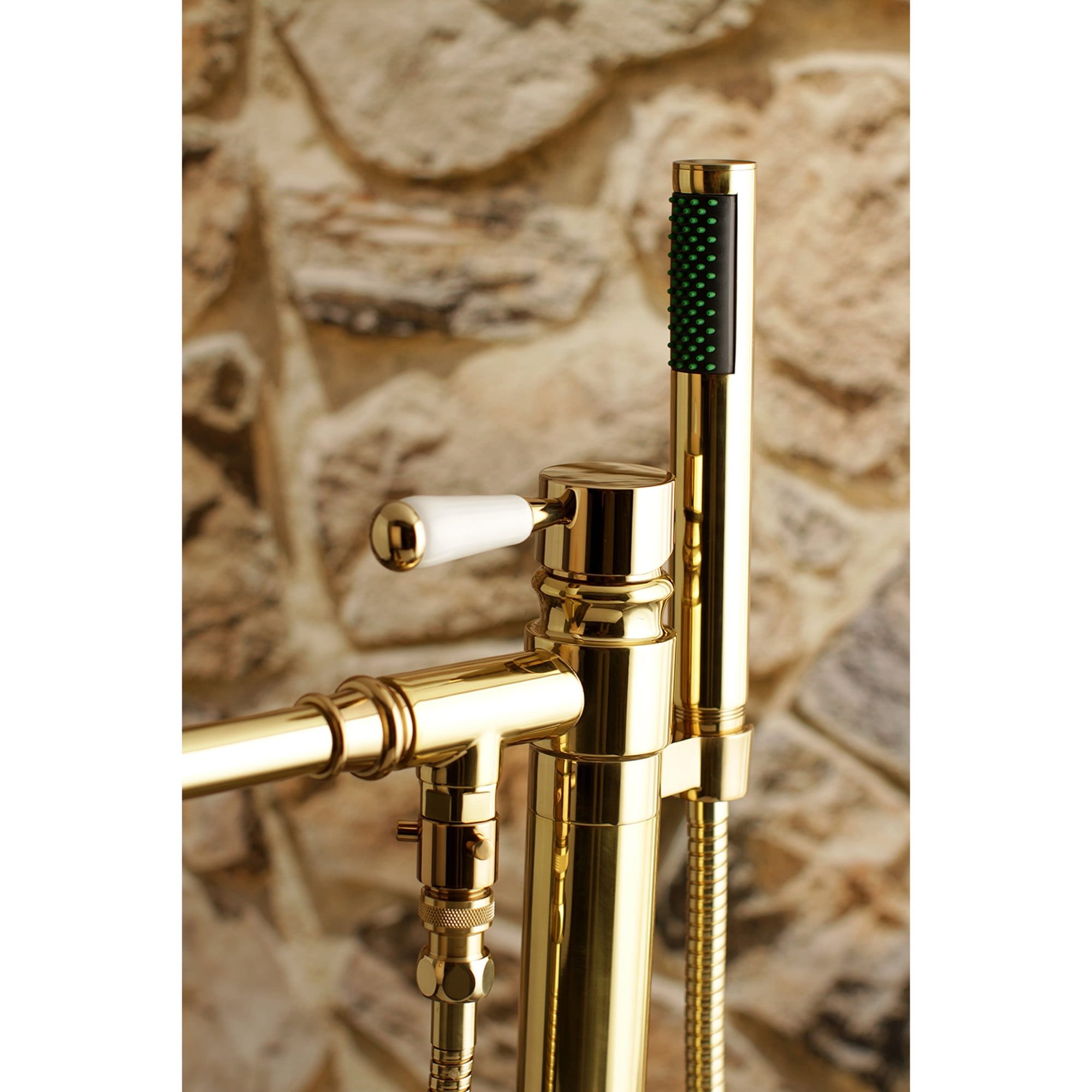 Kingston Brass KS7032DPL Paris Freestanding Tub Faucet with Hand Shower, Polished Brass