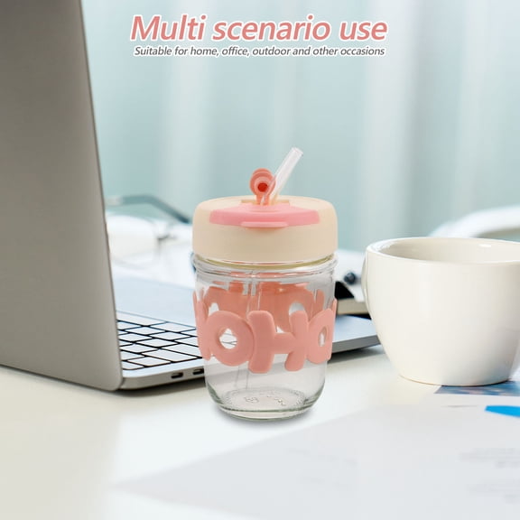 FRCOLOR Clear Glass Can Cup with Lid and Straw 350ml Water Tumbler for Home Office Transparent Coffee Mug Ideal for Beverage