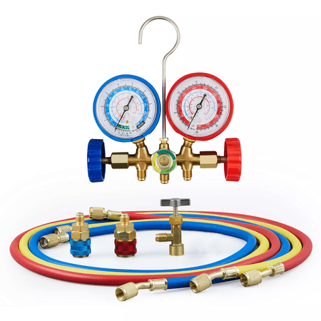 AC Gauges, Automotive AC Gauge Set for R134A R12 R22 R502, 3 Way AC Manifold Gau