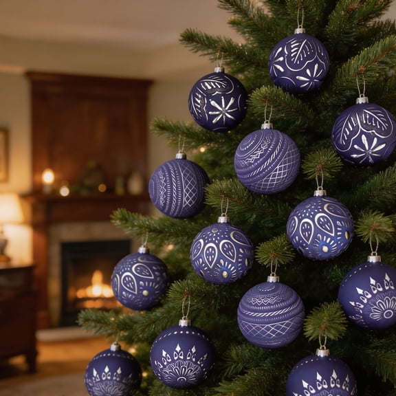 Eolstice Set of 12 Christmas Hanging Ornaments, 3.15 Inch Antique Ball Decoration, Boxed Vintage Holiday Tree Decor for Indoor Home Display