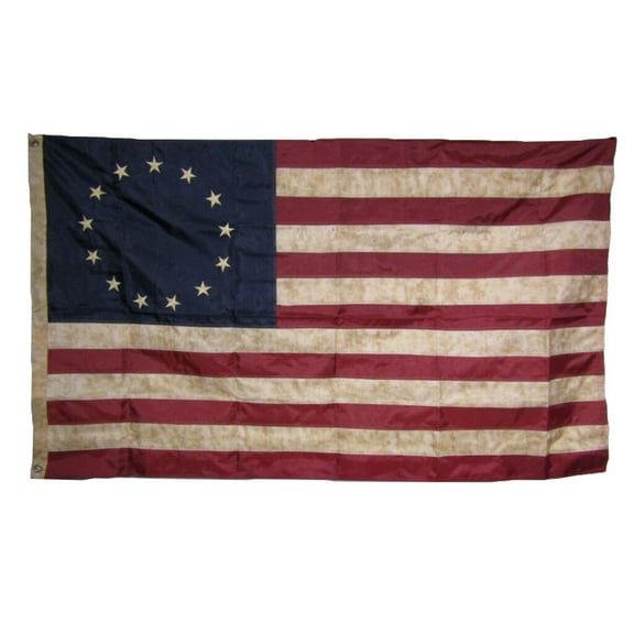Vintage Betsy Ross Flag 3x5 Feet Rough Tex ® 420D Nylon Sewn Stripes 13 Embroidered Stars Brass Grommets