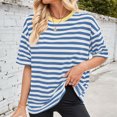 thumbnail image 4 of Crewneck Striped T Shirt 2025 Womens Summer Tops Casual Plus Size Short Sleeve Tops for Women, 4 of 6
