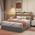 thumbnail image 2 of SESSLIFE Queen Bed Frame with Storage, Upholstered Platform Storage Bed with 4 Drawers & Headboard Storage Shelves, RGB LED Lights, Easy Assembly, No Box Spring Needed, Gray, 2 of 9