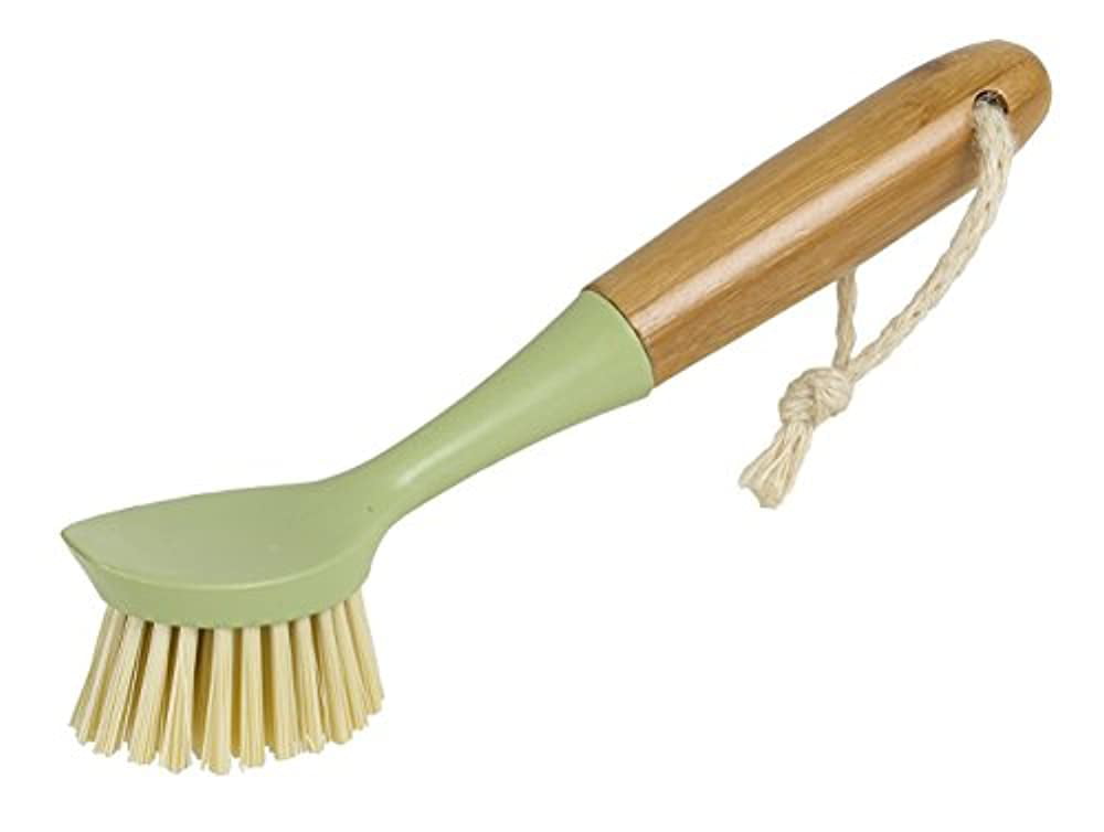 evriholder bamboo naturals greenery collection long handle brush dish  scrubber with built-in food scraper, made of sustainable bamboo and  recycled plastic - Walmart.com