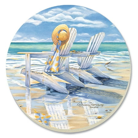 

4 inch Round Set of 4 Blue and White Beach Chair Coasters