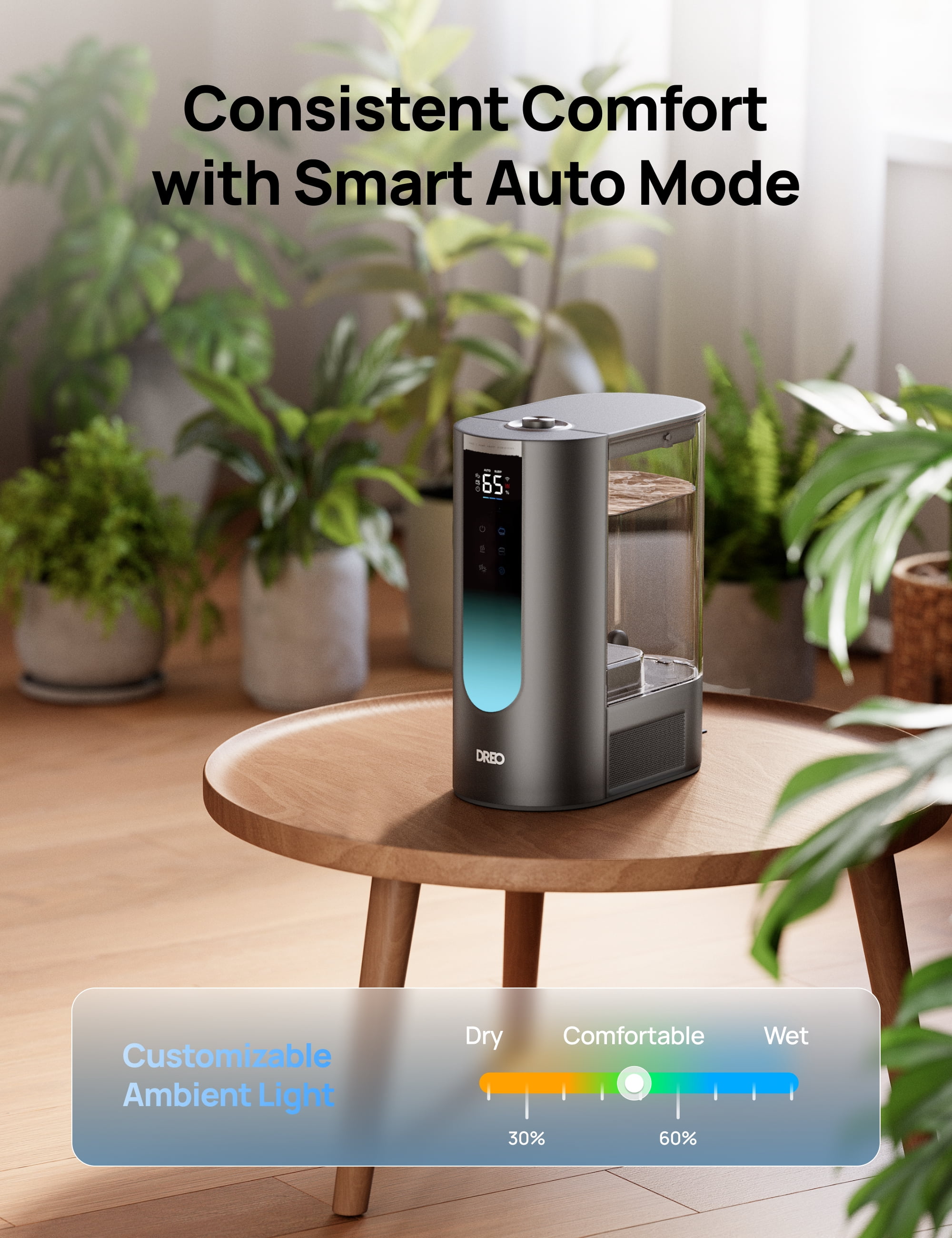 DREO Smart Humidifier Cool/Warm Mist, 1.6 Gallon, 60-Hour Runtime, Fast Warm Mist, Accurate Humidity Sensor, Black