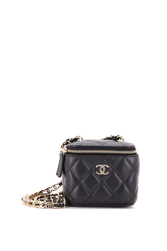 Pre-Owned Tiny CC Link Vanity Case with Chain Quilted Caviar Mini By Rebag