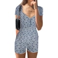 thumbnail image 1 of xiaxaixu Combinaison Femme, Manches Courtes Col en V Imprimé Floral Boutons Printemps Été Short, 1 of 6