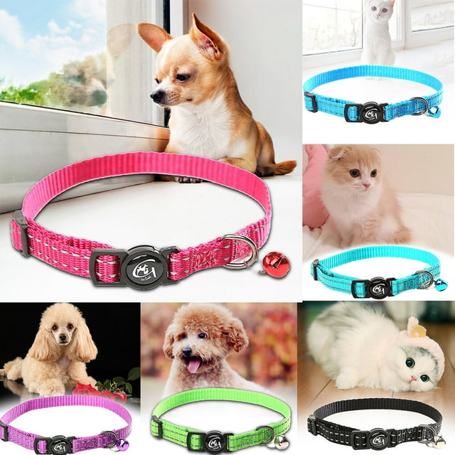 Safety Reflective Pet Collar with Bell Collar Adjustable Animal Adjustable Animal Nylon Webbing Breakaway Necklace,Blue