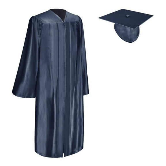 Endea Graduation Shiny Navy Blue Graduation Gown  Cap